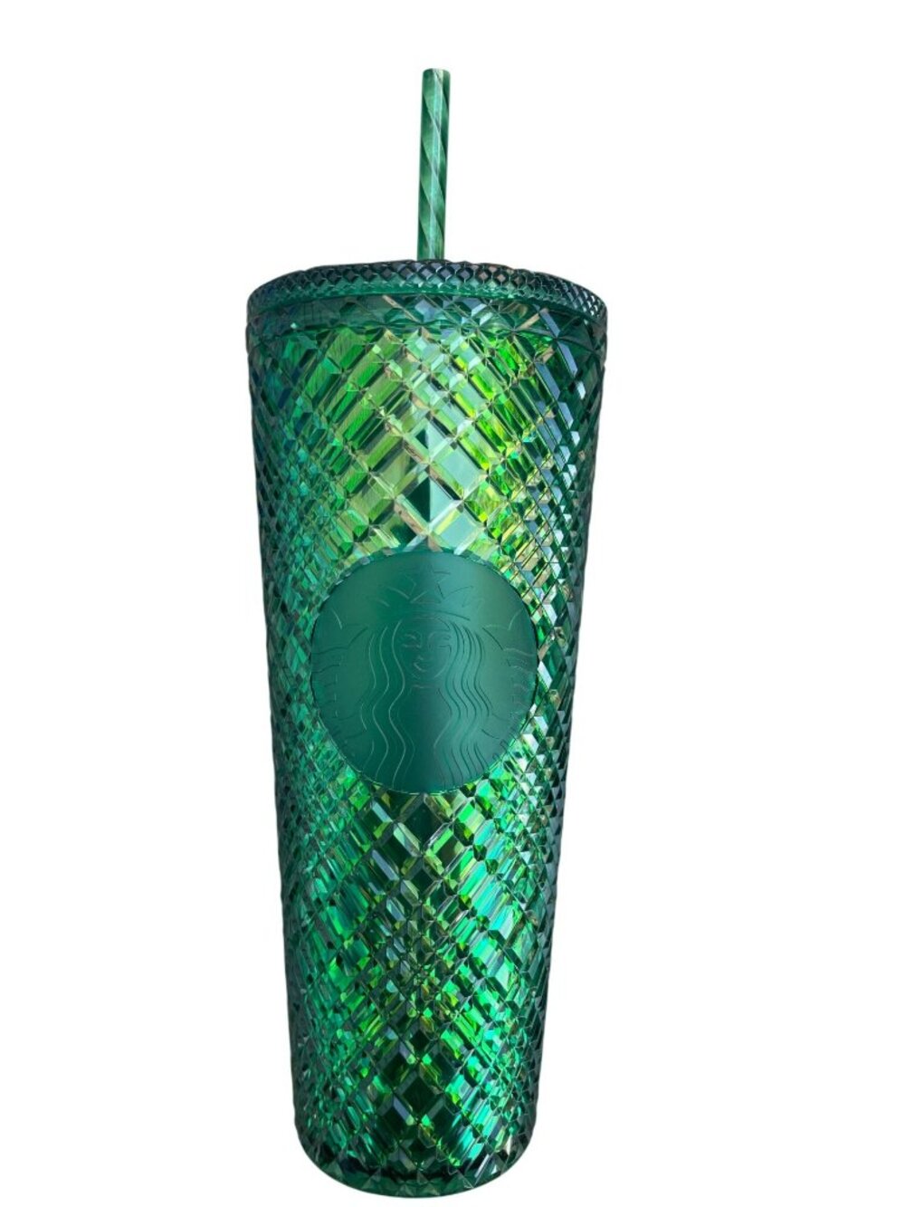 Starbucks Green Diamond Textured Cold Plastic Cup 24 Oz With Straw NWT - Picture 1 of 6